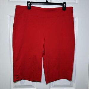 Ruby Rd. Bermuda Shorts Women's 14 Red Pull On Stretch Strap Hem Casual
